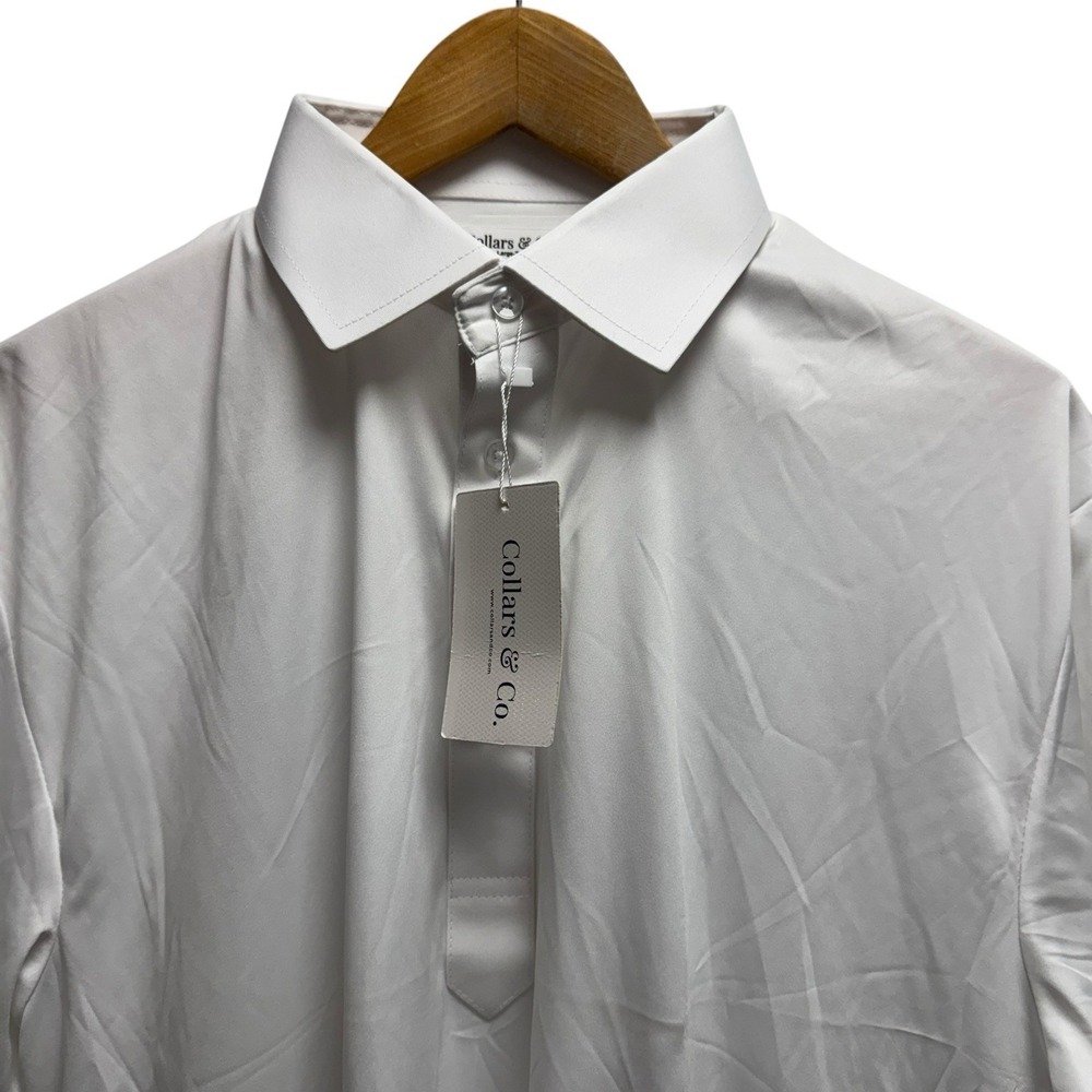 Collars & Co. NEW Men's Sz L Tall Dress Collar White Performance Golf Polo Shirt